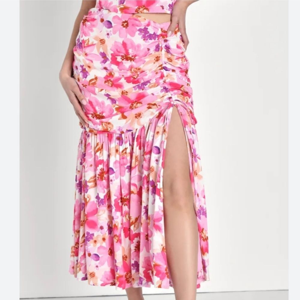 Lulu's Flourishing Favorite Floral Draped Midi Skirt Size Large